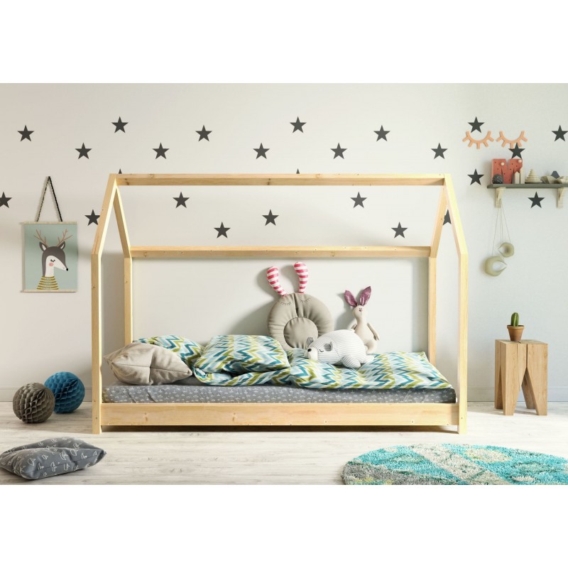 letto a forma di capanna per bambini in legno naturale