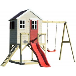 M24 Grande Casa Modular Playhouse My Lodge Red con Altalena e Scivolo