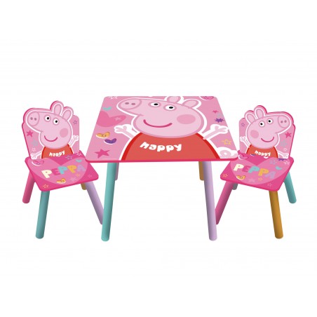 pig13984 tavolo in legno con due sedie peppa pig misre tavolo:50X50X44CM misure sedie:26.5x26.5x50CM