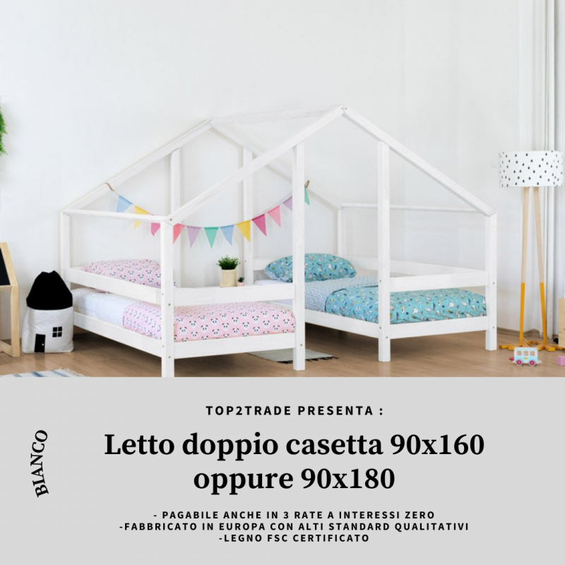 Letto doppio a forma di Casa in Legno per Due Bambini