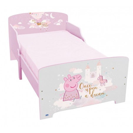 PEPPA713496  Letto peppa pig in legno "once upon a dream" con doghe in legno e sponde laterali misura 140x70 cm