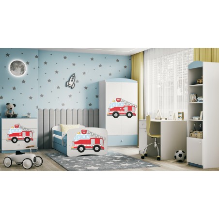 Letto bambino pompiere in legno con cassettone con rotelle