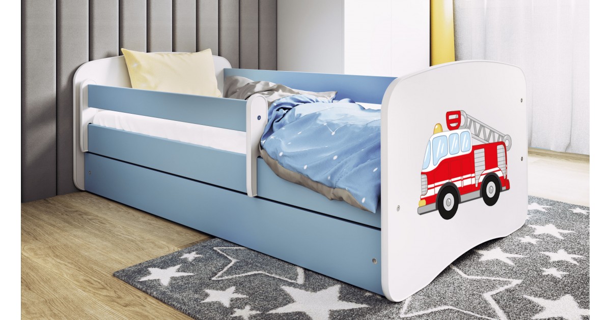 Letto bambino pompiere in legno con cassettone con rotelle