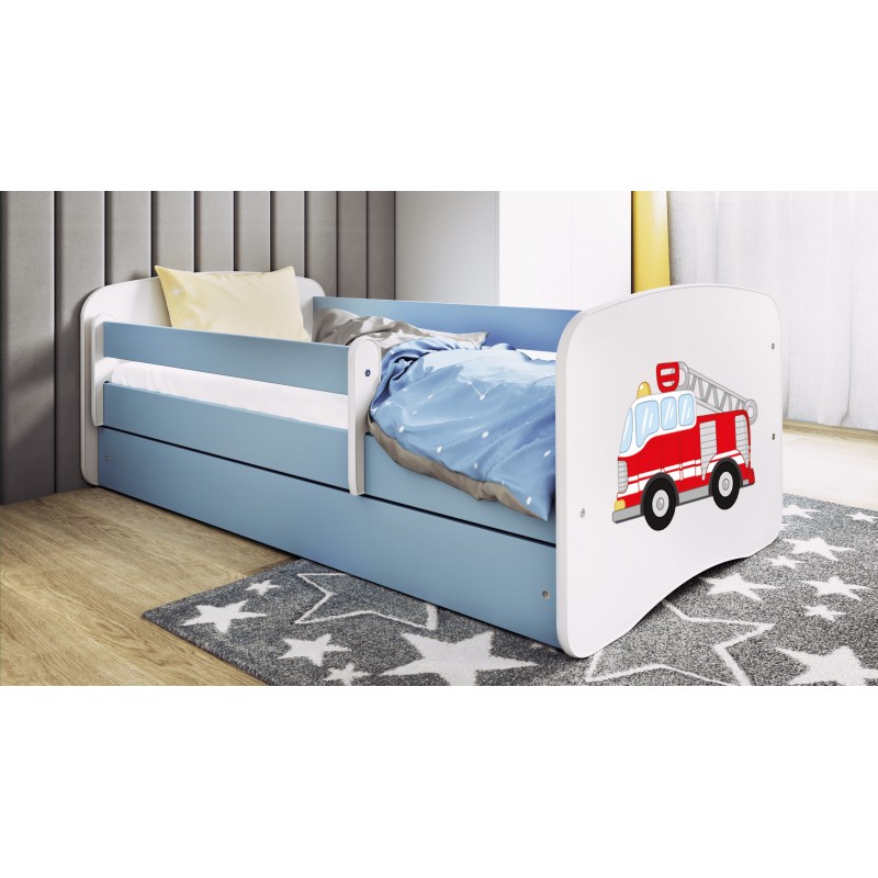 Letto bambino pompiere in legno con cassettone con rotelle