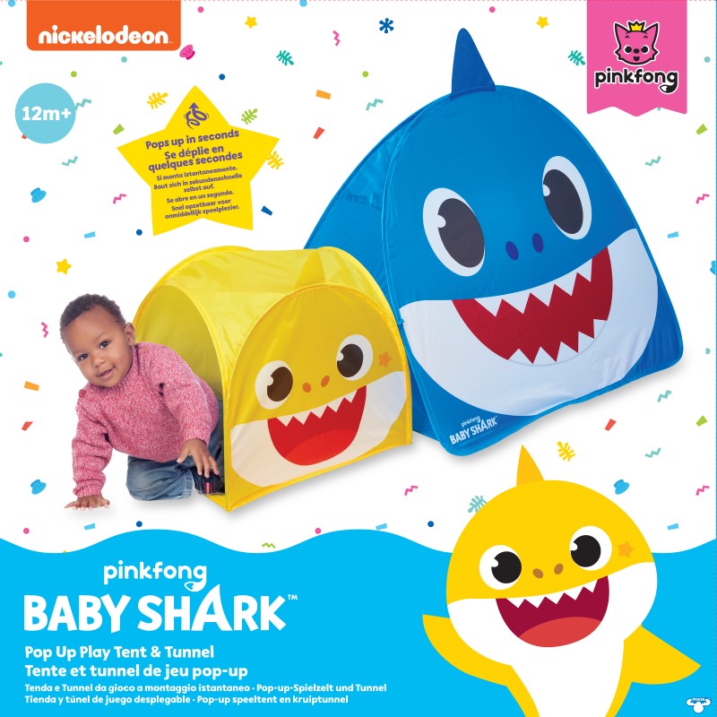 SHARK13179 Pop N Fun Tenda da gioco e tunnel a montaggio istantaneo Baby Shark, Multicolore