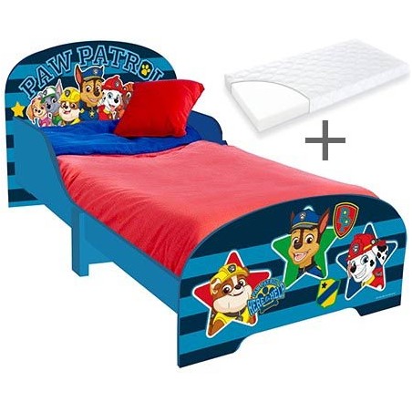 LETTO PAW PATROL CON DOGHE IL LEGNO 143x77x60cm CON MATERASSINO INCLUSO