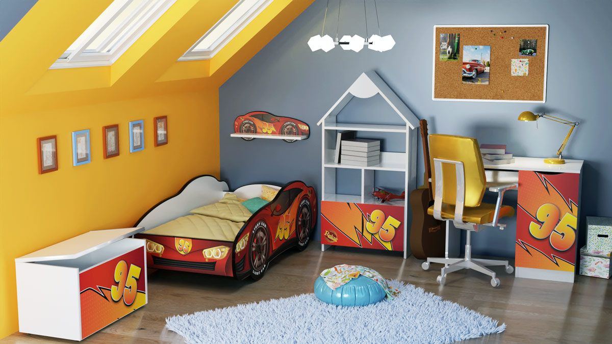 Letto a forma di macchina cars 95 con doghe in legno