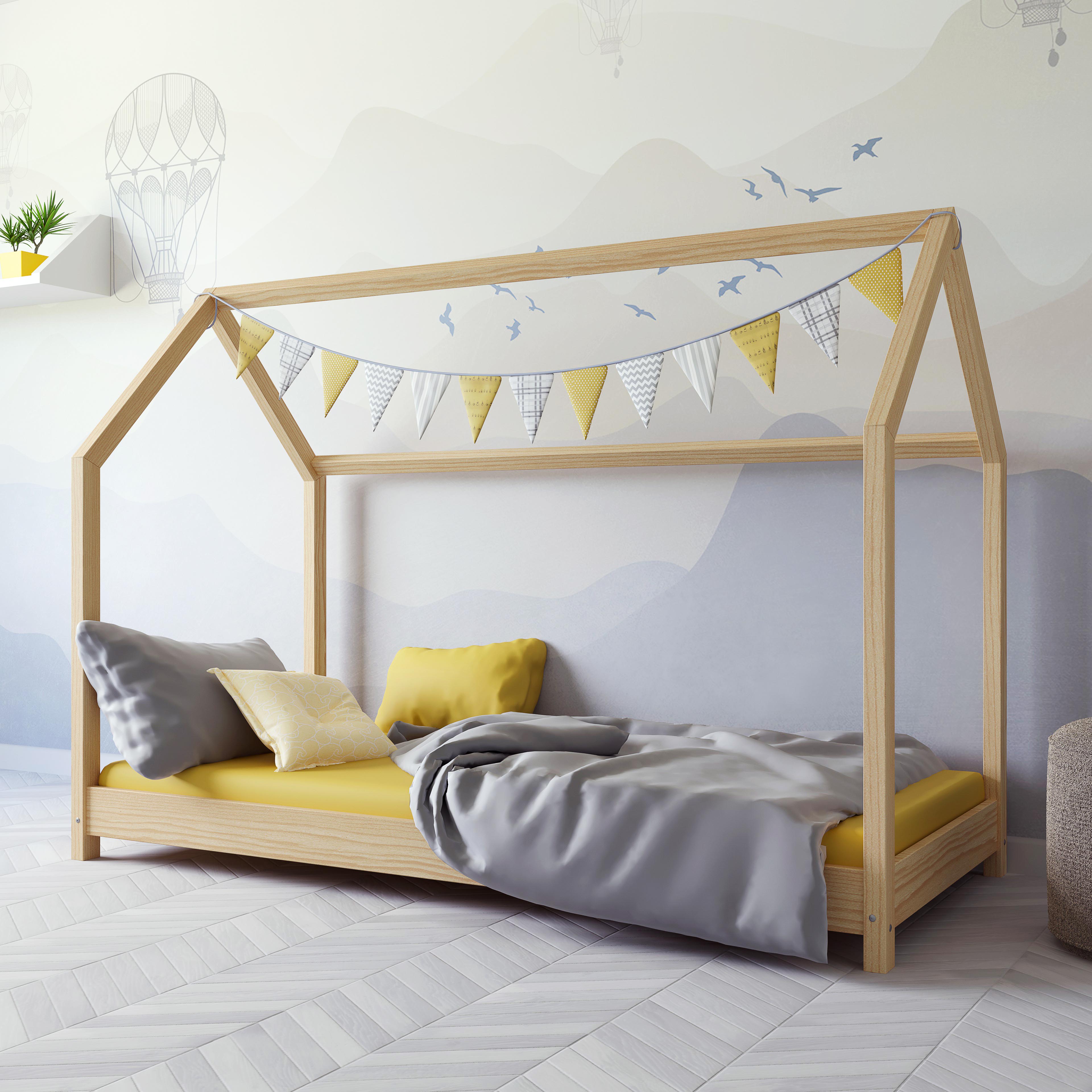 letto a forma di capanna per bambini in legno naturale